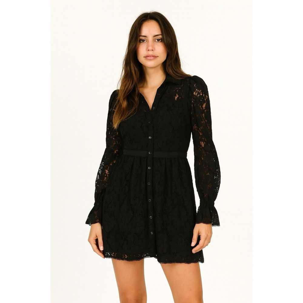 Rachel Parcell Black Lace Mini Dress Long Sleeve